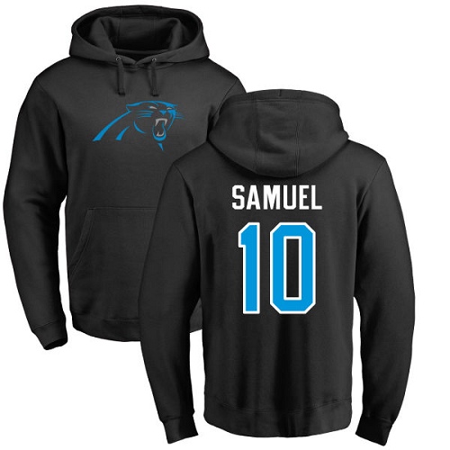 Carolina Panthers Men Black Curtis Samuel Name and Number Logo NFL Football #10 Pullover Hoodie Sweatshirts->nfl t-shirts->Sports Accessory